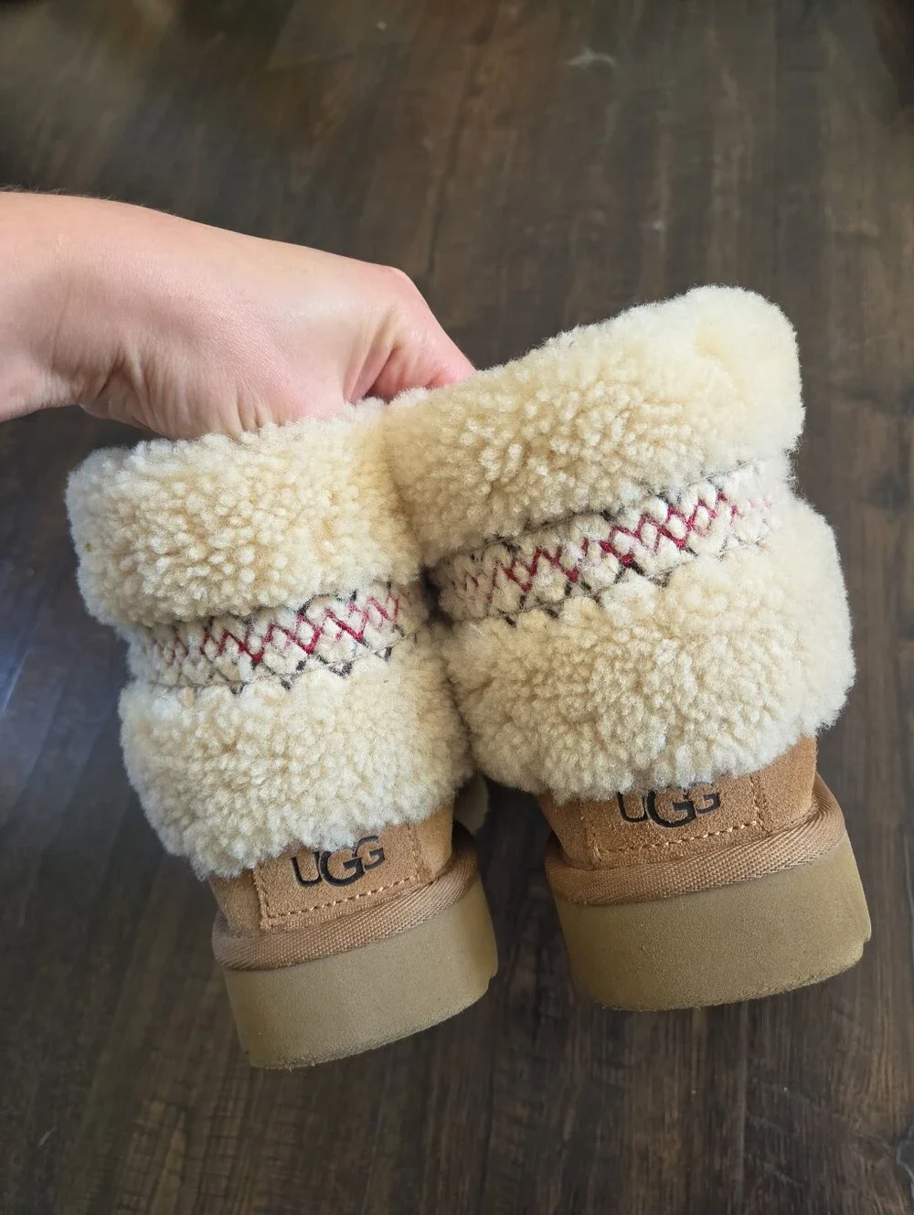 UGG Classic Ultra Mini Braid Chestnut Suede Sheepskin Ankle Boots Women's Size 6